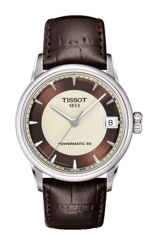 Tissot Luxury Automatic Lady Ivory Dial Watch with Brown Leather Strap T0862071626100