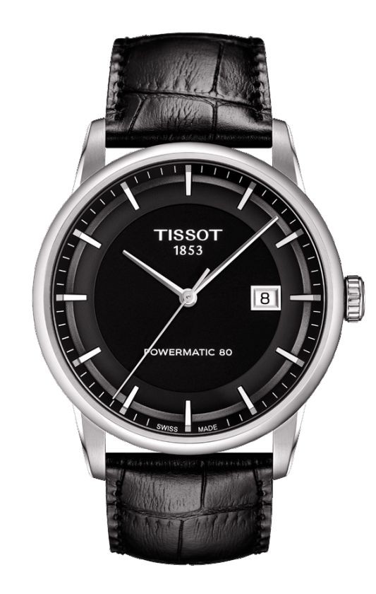 Tissot Luxury Automatic Men's Black Dial Watch with Black Leather Strap T0864071605100