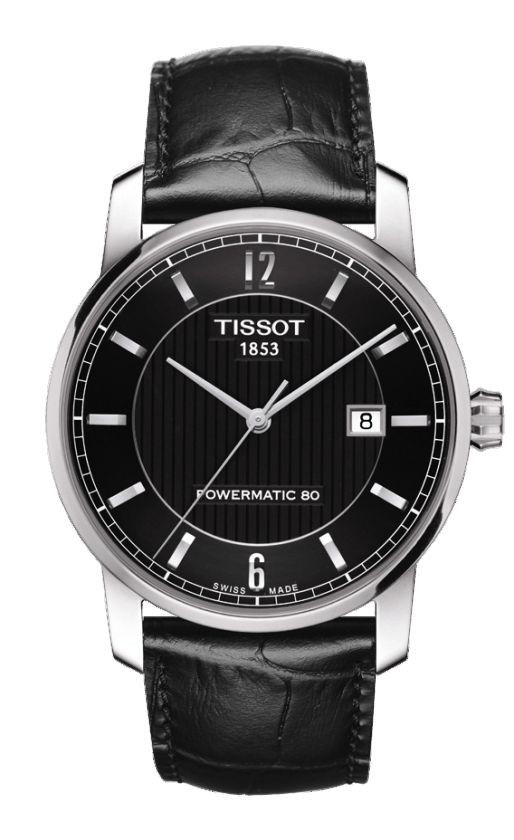 Tissot Titanium Men's Automatic Black Dial Watch with Black Leather Strap T0874074605700