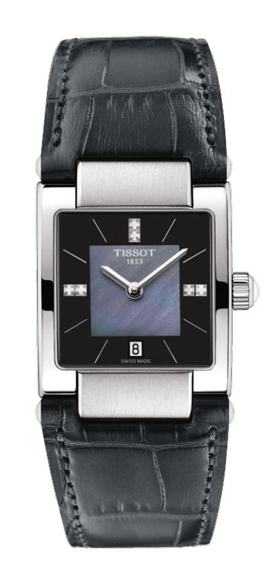 Tissot Lady T02 Women's Quartz Black MOP Dial Watch with Black Leather Strap T0903101612600