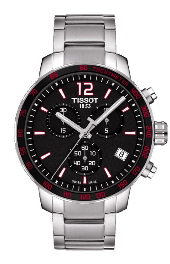 Tissot Quickster Men's Quartz Chronograph Black Dial Watch with Stainless Steel Bracelet T0954171105700