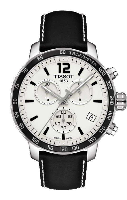 Tissot Quickster Men's Quartz Chronograph Silver Dial Watch with Black Leather Strap T0954171603700