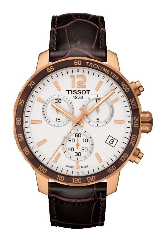 Tissot Quickster Men's Quartz Chronograph Silver Dial Watch with Brown Leather Strap T0954173603700
