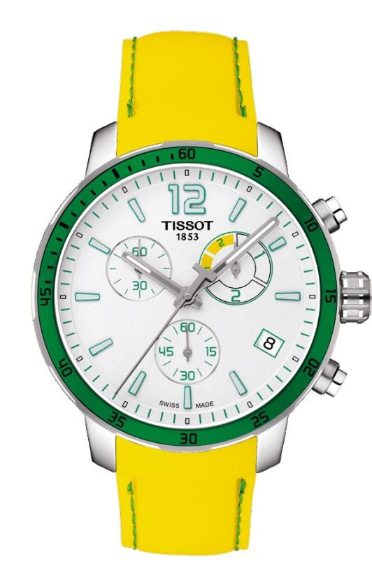 Tissot Quickster Football Men's Quartz Chronograph Silver Dial Watch with Yellow Rubber Strap T0954491703701