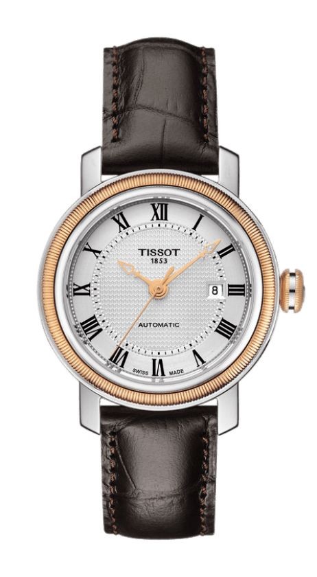 Tissot Bridgeport Women's Automatic Silver Dial Watch with Brown Leather Strap T0970072603300