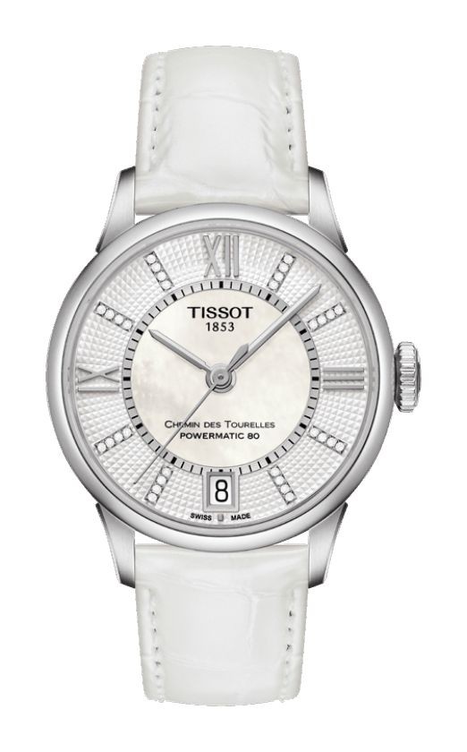 Tissot Chemin Des Tourelles Women's Automatic White MOP Dial with White Leather Strap T0992071611600