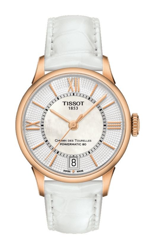 Tissot Chemin Des Tourelles Women's Automatic White MOP Dial with White Leather Strap T0992073611800