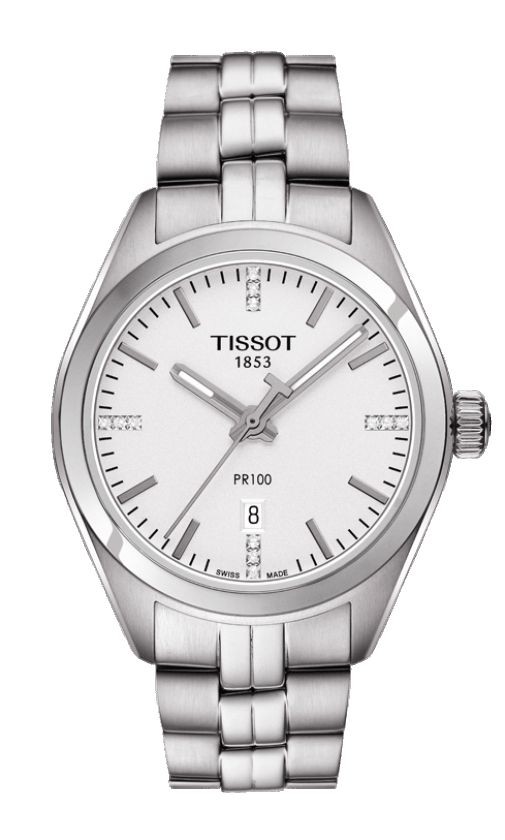 Tissot PR 100 Women's Quartz Silver Dial with Diamonds with Stainless Steel Bracelet T1012101103600
