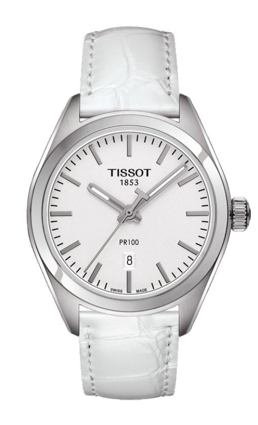 Tissot PR 100 Women's Quartz Silver Dial with White Leather strap T1012101603100