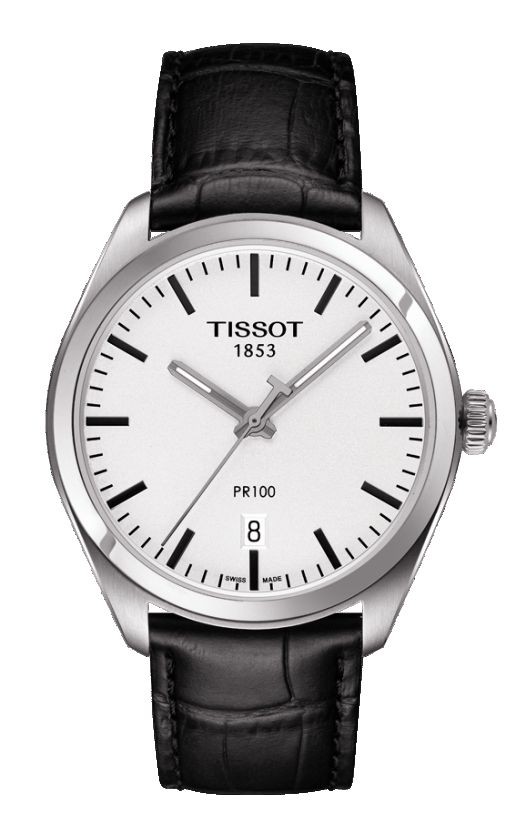 Tissot PR 100 Men's Quartz Silver Dial with Black Leather Strap T1014101603100