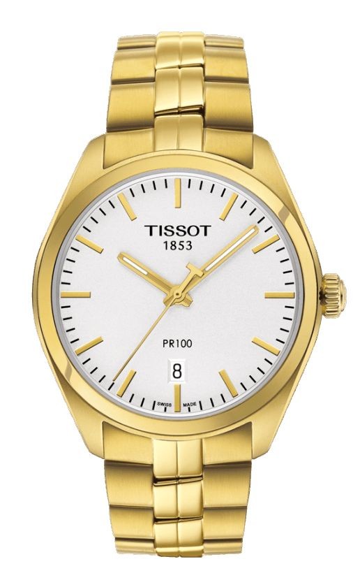 Tissot PR 100 Men's Quartz Silver Dial with Yellow Gold PVD Stainless Steel Bracelet T1014103303100