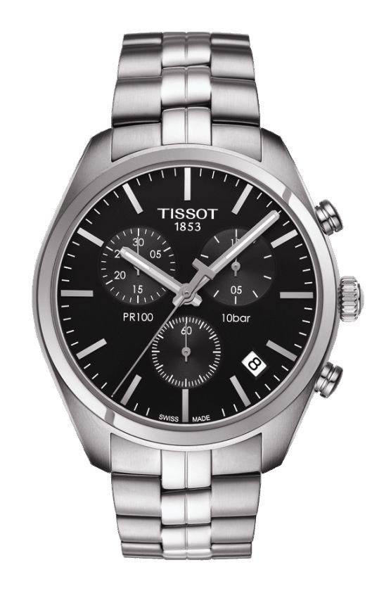 Tissot PR 100 Men's Quartz Chronograph Black Dial with Stainless Steel Bracelet T1014171105100