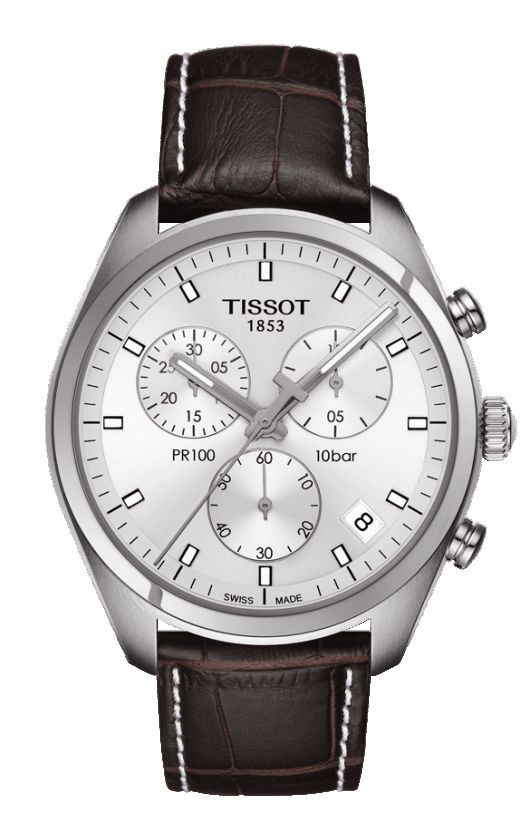 Tissot PR 100 Men's Quartz Chronograph Silver Dial with Brown Leather Strap T1014171603100