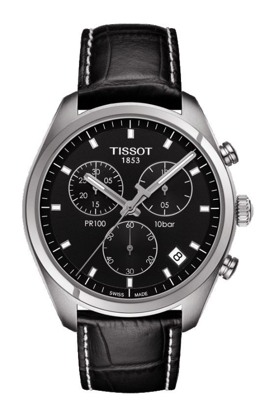 Tissot PR 100 Men's Quartz Chronograph Black Dial with Black Leather Stap T1014171605100