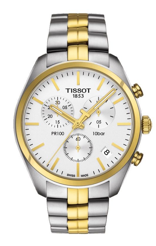 Tissot PR 100 Men's Quartz Chronograph Silver Dial with Two-Tone Stainless Steel Bracelet T1014172203100