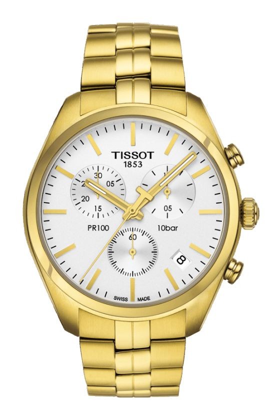 Tissot PR 100 Men's Quartz Chronograph Silver Dial with Yellow PVD Stainless Steel Bracelet T1014173303100