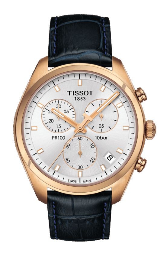 Tissot PR 100 Men s Quartz Chronograph Silver Dial with Blue Leather Strap T101.417.36.031.00
