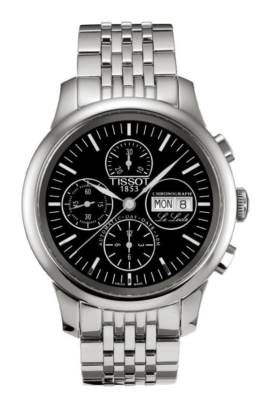 Tissot Le Locle Valjoux Men's Automatic Chronograph Black Dial Watch with Stainless Steel Bracelet T41138751