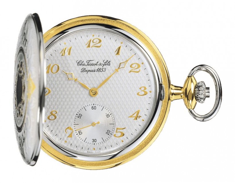 Tissot Savonnette Men's Mechanical Pocket Watch with Silver Dial and Chain T83845082