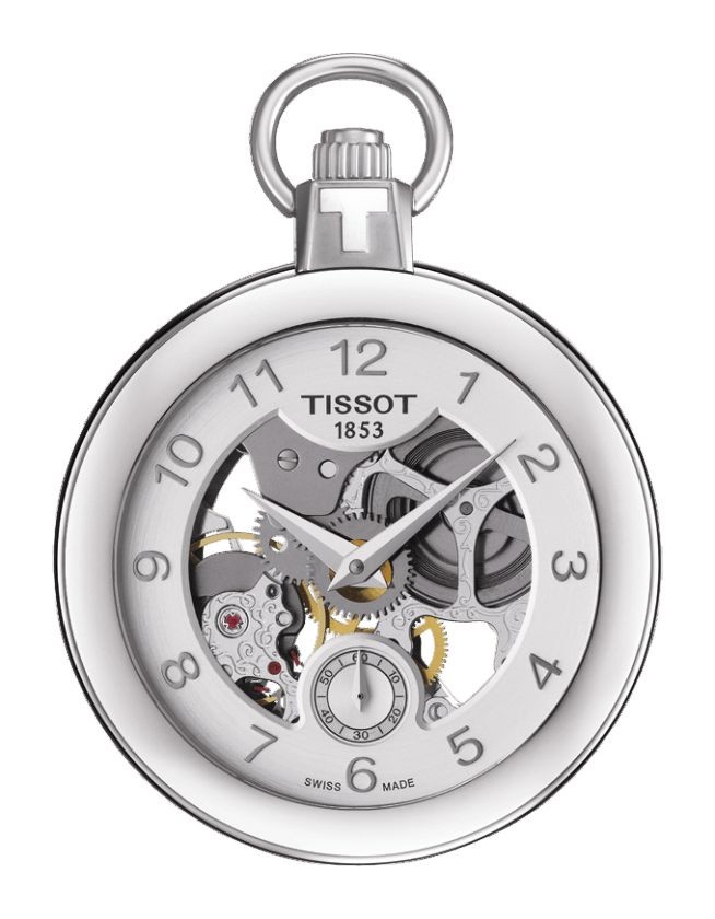 Tissot Pocket Mechanical Skeleton Silver Bezel Watch with Chain T8534051941200