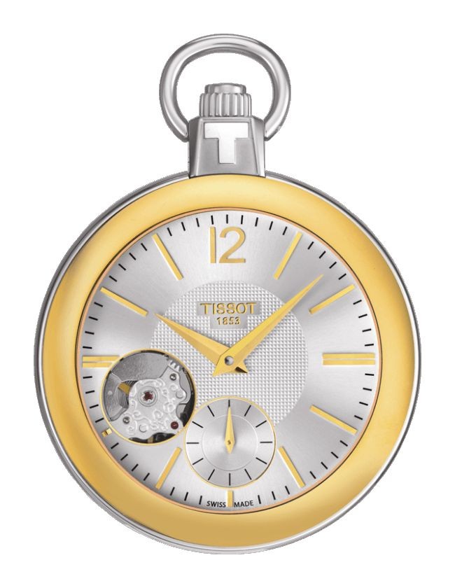 Tissot Pocket 1920 Men's Mechanical Pocket Watch with Gold PVD Case, Silver Dial and Chain T8534052903700