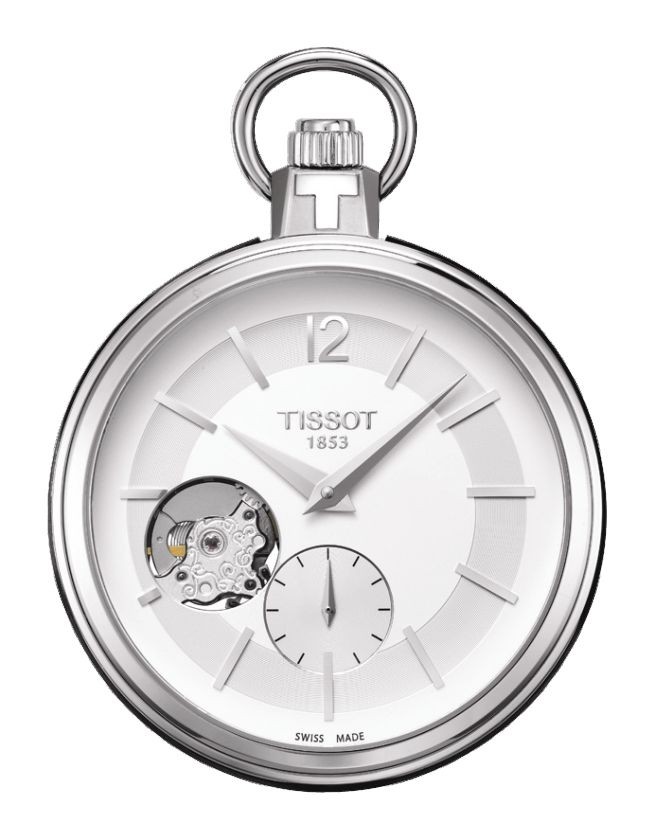 Tissot Pocket 1920 Men's Mechanical Pocket Watch with Silver Dial and Black Leather Case T8544051903701