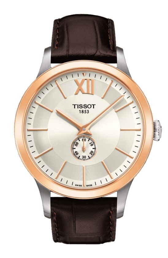 Tissot Classic Gent 18K Gold Men's Automatic Chronograph Silver Dial Watch with Brown Leather Strap T9124284603800