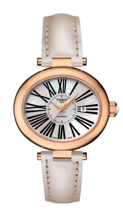 Tissot Glamorous 18K Rose Gold Automatic Women's Watch with Beige Leather Strap T9173077611300
