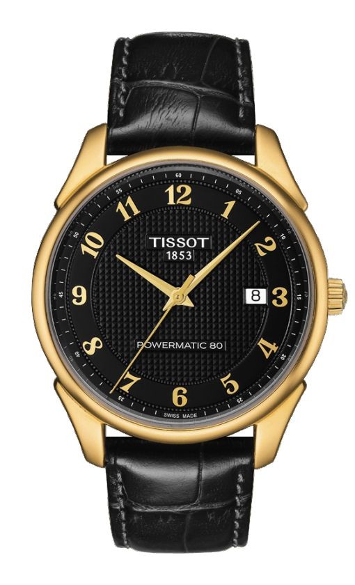 Tissot Vintage Powermatic 80 Men's Automatic 18K Yellow Gold Case Black Dial Watch with Black Leather Strap T9204071605200