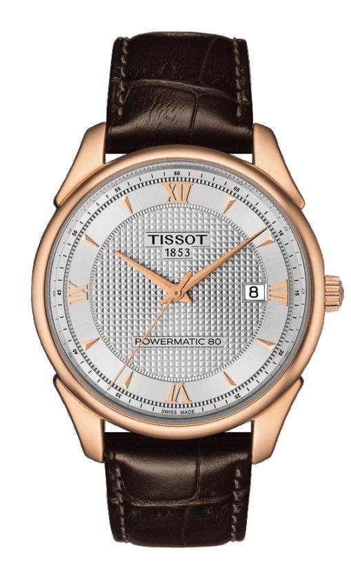 Tissot Vintage Powermatic 80 Men's Automatic 18K Rose Gold Case Silver Dial Watch with Black Leather Strap T9204077603800