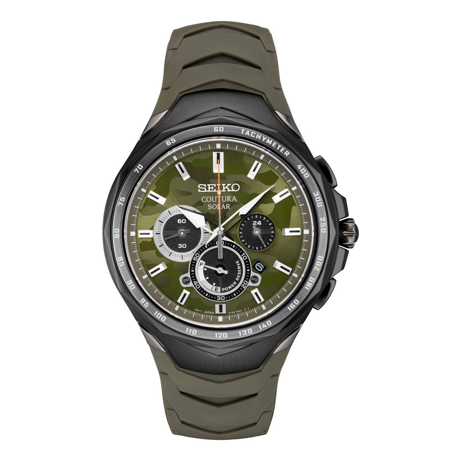 Seiko Coutura Men's Solar Chronograph Green Silicone Strap Watch SSC747