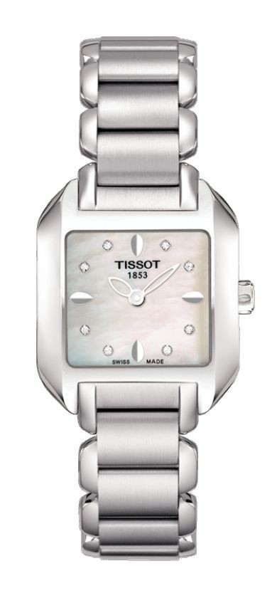 Tissot T Wave Women s Quartz White MOP Diamonds Dial Square Watch with Stainless Steel Bracelet T02.1.285.74