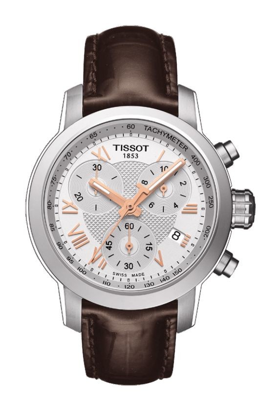Tissot PRC 200 Lady Quartz Chronograph Silver Dial Watch with Brown Leather Strap