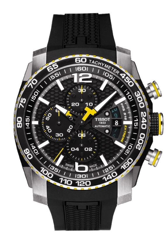 Tissot PRS 516 Extreme Automatic Chrono Men's Black Dial Watch with Black  Rubber Strap and Yellow Accents