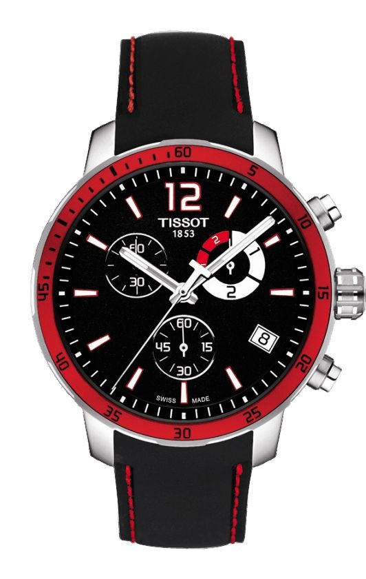 Tissot Quickster Football Men s Quartz Black Dial Watch with Red Bezel and Black Rubber Strap T095.449.17.057.01