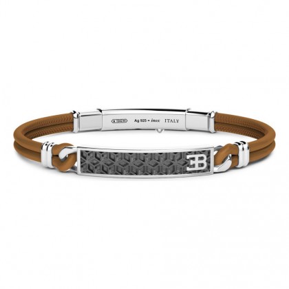 Bugatti natural leather bracelet, with sterling silver central plaque