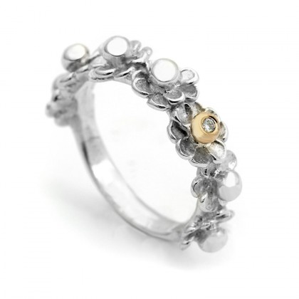 Happy Flower Silver With Gold 0.02 CTW Ring