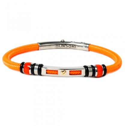 Borsari orange fluo polyester, stainless steel clasp with rose gold screw
