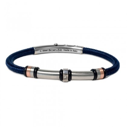 Borsari blue polyester, stainless steel clasp with diamond