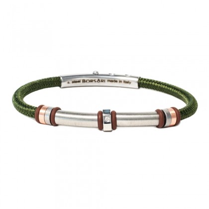 Borsari green polyester, stainless steel clasp with diamond