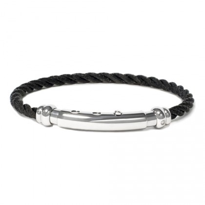 Black stainless steel rope bangle with a diamond br-corda02