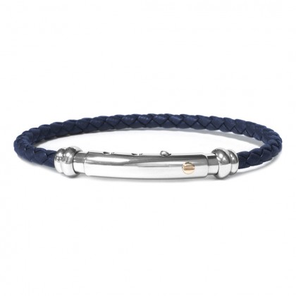 Borsari Blue Leather Rope Bangle With Natural Stainless Steel