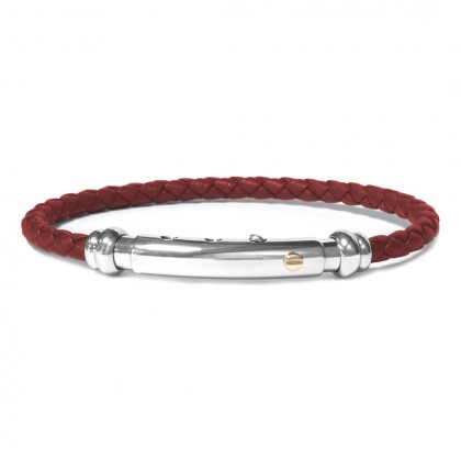 Borsari Cherry Leather Rope Bangle With Natural Stainless Steel