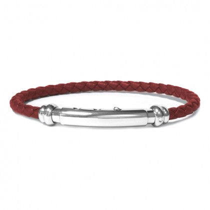 Borsari Cherry Leather Rope Bangle With Natural Stainless Steel
