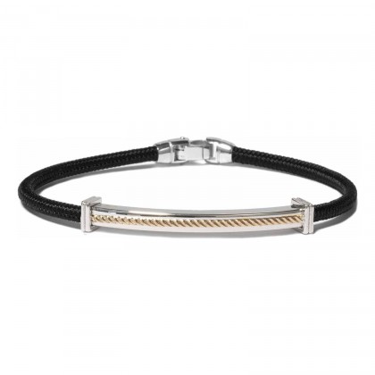 BLACK POLYESTER BRACELET WITH SILVER & YELLOW GOLD br-rialto01ay