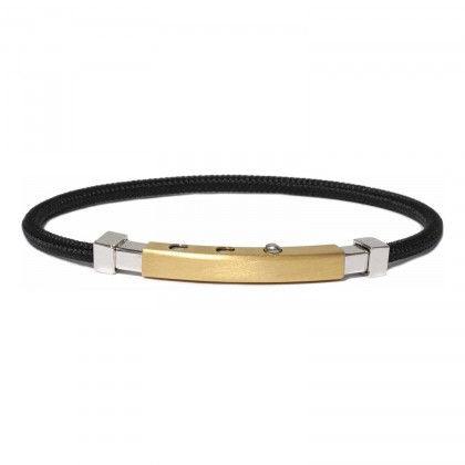 Borsari Black Polyester Bracelet With Silver & Yellow Gold