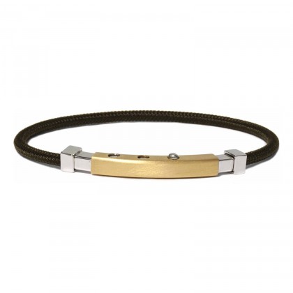 Borsari Brown Polyester Bracelet With Silver & Yellow Gold