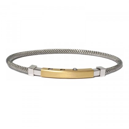 Borsari Natural Steel Bracelet With Silver & Yellow Gold