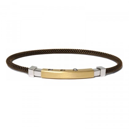 Borsari Brown PVD Steel Bracelet With Silver & Yellow Gold