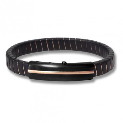 Borsari Black Synthetic Rubber & Rose' Copper Bracelet